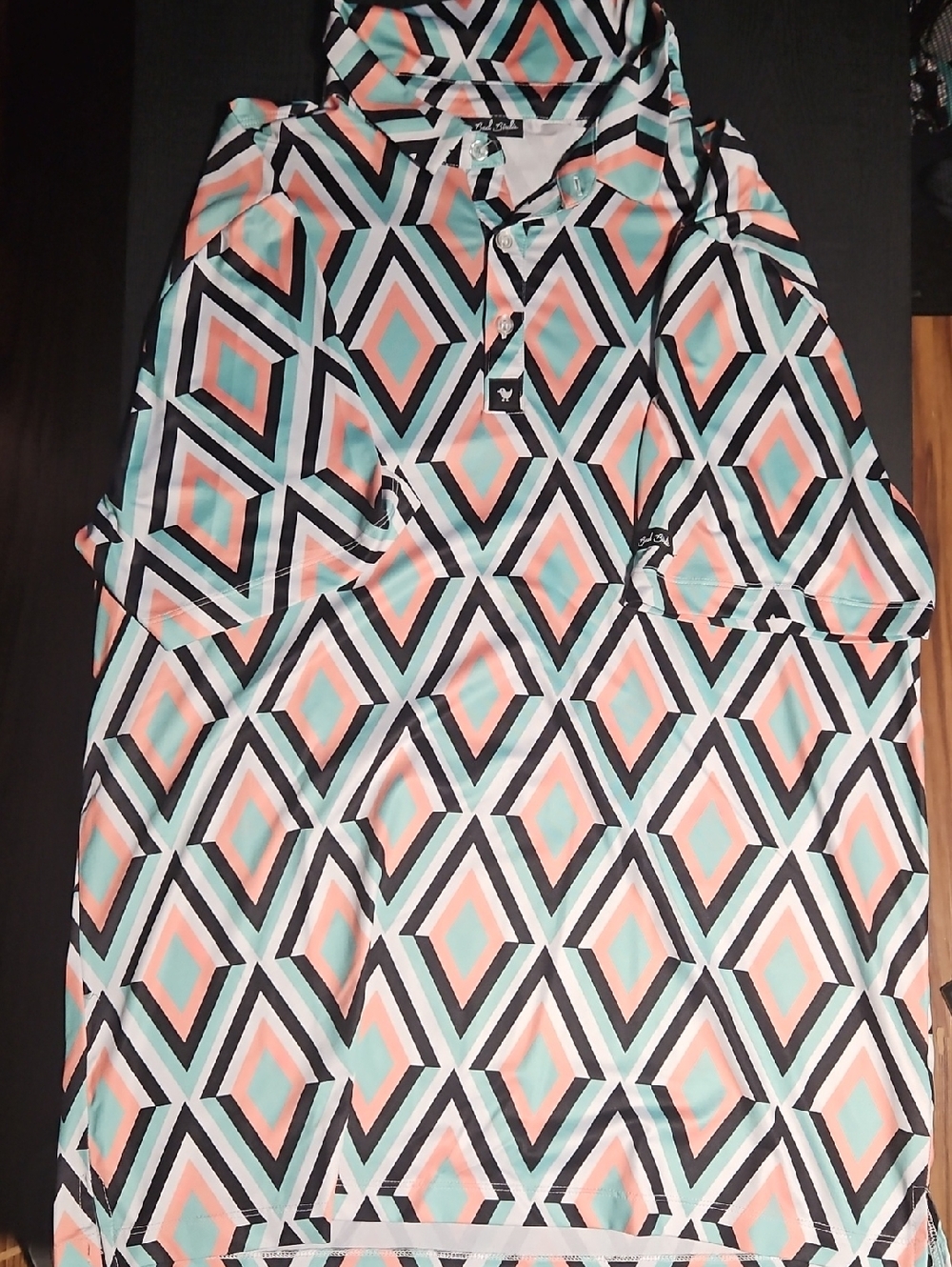 Bad Birdie Geometric Diamond Polo in Coral, Mint & Black